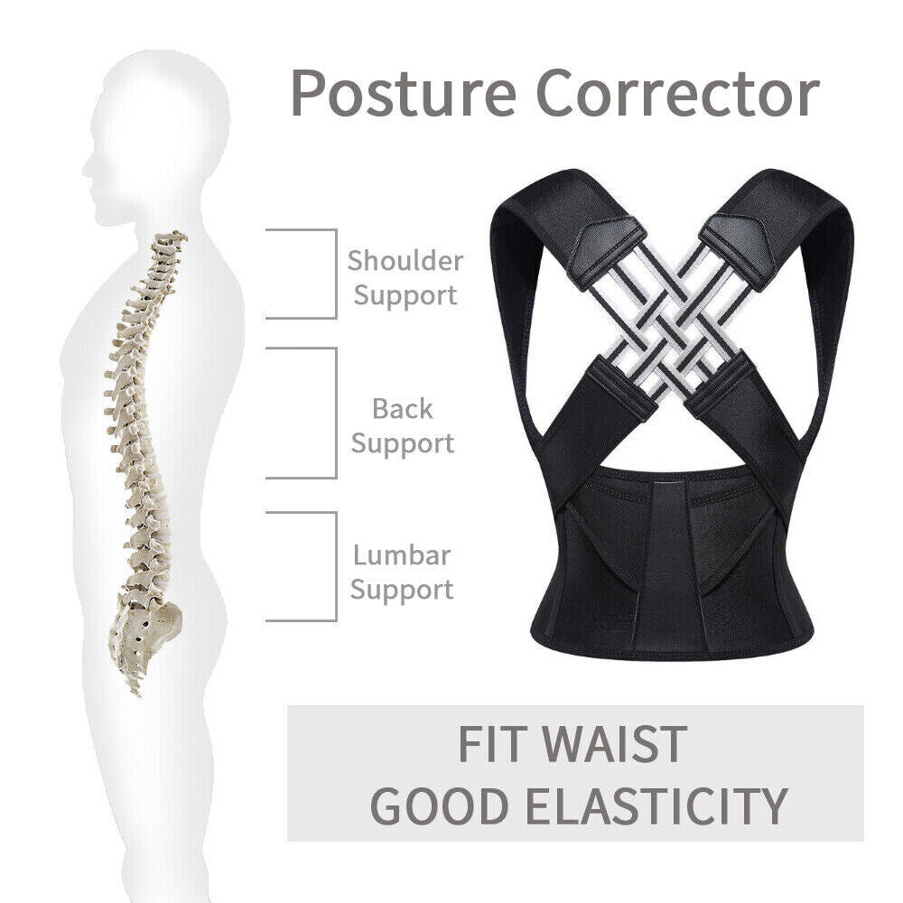 Adjustable Posture Corrector Low Back Support Shoulder Brace Belt for Women Men